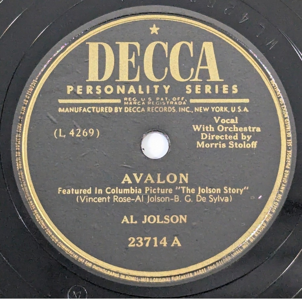 Al Jolson Avalon Anniversary Song Decca 23714 10" 78 RPM Shellac Record VG+